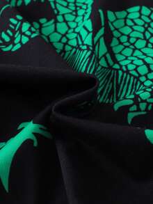 Set de 2 piezas de camiseta de cuello redondo y pantalones cortos con estampado de dinosaurio para niño pequeño, informal para vacaciones de verano y escuela, 4-7 años - Negro - Ver 9