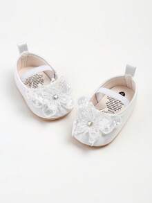 婴儿女童婚鞋蝴蝶结芭蕾舞公主玛丽珍平底鞋幼儿学步鞋新生儿婴儿床洗礼鞋 - 白色 - 查看 6