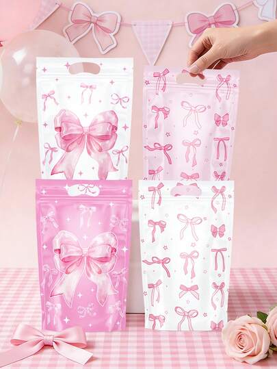 25Pcs Pink Bow Pattern Gift Bags, Self-Standing Candy Bags,Gift Packaging Bags,Candy Bags,Gift Wrapping Bags,Tote Bags,For Baby Shower Party Decor,Gender Reveal Party Supplies,1st Birthday Party Decor,Pink Bow Decor,Pink Birthday Decor,Bow Birthday Decor,Girls Birthday Favors,Baby Girl Party Supplies,Princess Theme Party Supplies