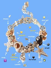 1条豹纹星形吊坠手链，1条豹纹8号黑色台球手链，1条十字架星形手链，1条复古心形星形手链 - 銀色 - 查看 3