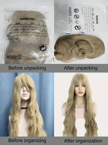 Sweet Ash Blonde Long Curly Wig With Bangs Fluffy Synthetic Wig For Y2K Daily & Cute Outfits - Khaki - View 9