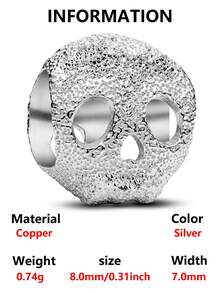 1pc Minimalist Niche Design Silver Matte Skull, Cat Paw, Moon, Owl, Ladybug, Elephant Beaded Bracelet/Necklace, Versatile DIY Accessory, Small Gift - Silver - View 15