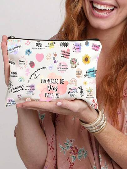 基督教励志旅行包，饰以圣经经文 - 高级面料旅行洗漱包，花卉和心形图案，展示经文引语，适合女性、生日、圣诞节、送给女儿、同事的信仰礼物