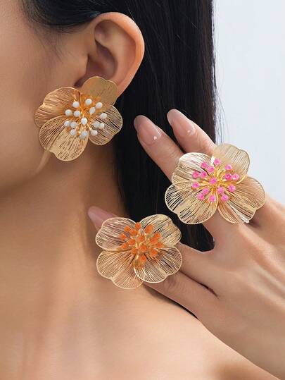1 par de pendientes colgantes florales huecos exagerados y elegantes, adecuados para uso diario, fiestas y combinación de atuendos