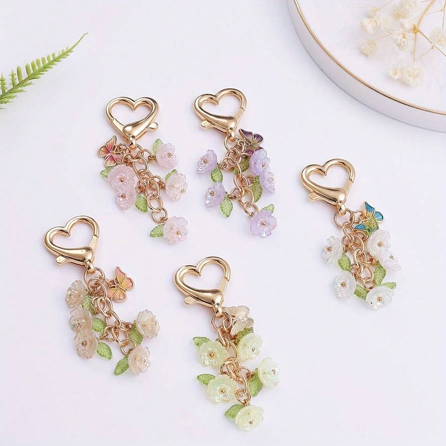 3D Flower Keychain In Pink Gold Alloy, Double Lobster Clasp Key Ring With Vibrant Floral Charm, Chic Bag & Wallet Pendant, Cute Gift For Women - Màu tím - Xem 1