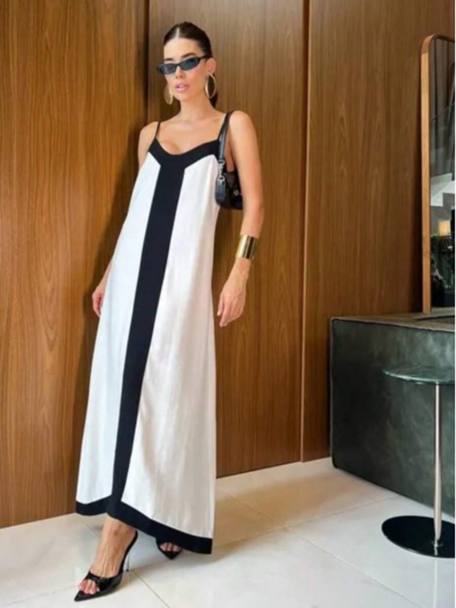 Elegant And Versatile Women's Dress In Unlined Tailored Fabric - Đen và trắng - Xem 1