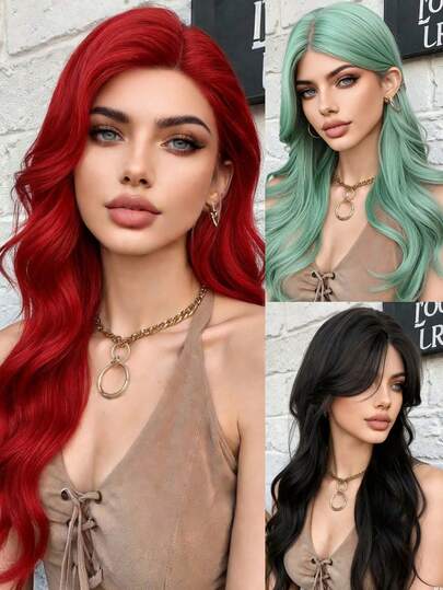 1*4 Forehead Lace Curly Wig, Black/Green/ Red Long Curly Wig In Different Styles, 26 Feet Long, Natural And Realistic Wig For Daily Use