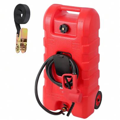 Fuel Caddy, 15 Gallon Portable Gas Fuel Tank Container With LE Fluid Transfer Siphon Pump And 10ft. Delivery Hose, Storage Can On-Wheels For Cars, Lawn Mowers, ATVs, Boats