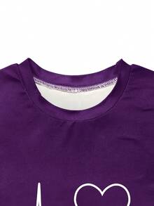 休闲渐变心电图印花短袖T恤和打底裤套装，春夏款 - 紫色 - 查看 4