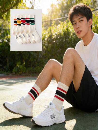 Retro Contrast Color Striped Mid-Calf Leg Warmers Set, Multi-Color Options, Sporty Casual Versatile Highlight Item