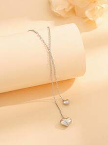 1条S925纯银项链，简约双心流苏锁骨链，精致吊坠项链，适合女性日常佩戴 - 鏈 - 查看 5