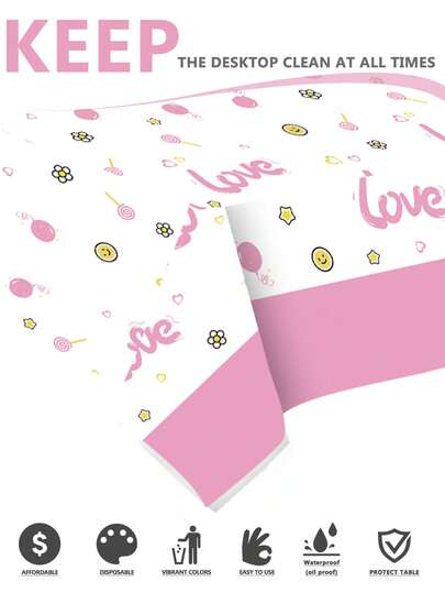 1pc Valentine's Day Elements Disposable Plastic Tablecloth, Waterproof And Oil-Proof, Tabletop Decor, Household Item