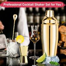 6pcs Cocktail Glasses Set, Cocktail Shaker Set With Stand, Bartender Tool Kit | Bar Set, Drink Mixing Set, Includes All Essential Accessories: Martini Shaker, Jigger, Strainer, Muddler, Spoon, Pourers, Cocktail Mixing Accessories, Silver Stainless Steel Bar Tools, Blender, Stainless Steel Shaker, Wine Guide, Father's Day Gift - Silver - View 9