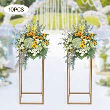 Supporto rettangolare per fiori per matrimoni, set da 10 pezzi composto da tubi triangolari in plastica, porta bouquet lungo 60 cm, tubo quadrato da 10 mm, supporto per fiori per decorazioni da tavola, vasi dorati per fiori per celebrazioni nuziali, supporto per feste - A - Visualizzare 10