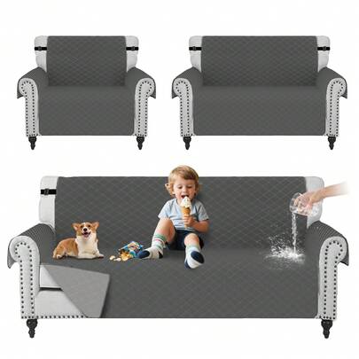 Juego de Fundas para Sofá Capitonado 3 Piezas – Protector Lavable Impermeable Antimanchas y Antidesgarros, Tejido Súper Suave con Correas Ajustables, Perfecto para Proteger Muebles en Sala, Departamento o AirBnB