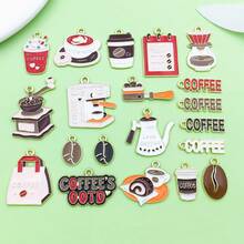 20个混合珐琅咖啡杯吊坠，金色饮品食物造型，甜点吊坠，适用于DIY工艺品项链、手链、耳环等首饰制作 - 彩色 - 查看 1