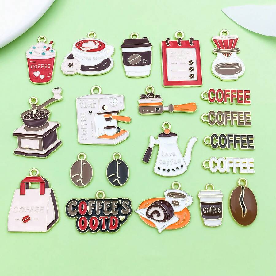 20个混合珐琅咖啡杯吊坠，金色饮品食物造型，甜点吊坠，适用于DIY工艺品项链、手链、耳环等首饰制作 - 彩色 - 查看 1