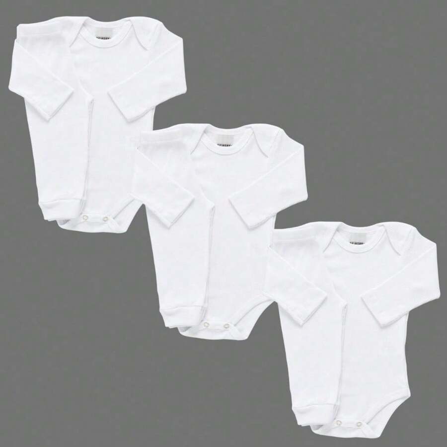 6-Piece Baby Set: Long-Sleeved Bodysuit + Plain Pants, Ribbed Knit Set, Infant Footed Pajamas, Sizes Newborn, Small, Medium, Large. - 白色 - 查看 1
