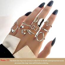 FIBO STEEL 9 Pcs Gold Plated Chunky Rings For Women 18K Gold Plated Ring Set Dome Thick Open Rings Adjustable - SilverTone - View 7