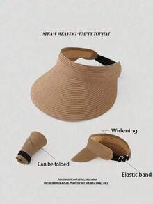 1pc Women's Fashionable Straw Sun Hat, Large Brim, Foldable & Rollable, Summer Beach Sun Protection - Multicolor - View 8