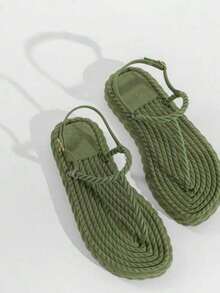 Braided Flip-Flops With Straps, Two-Strap Platform Sandals, Comfortable Sandals For Carnival. - 苔綠色辮子 - 查看 1