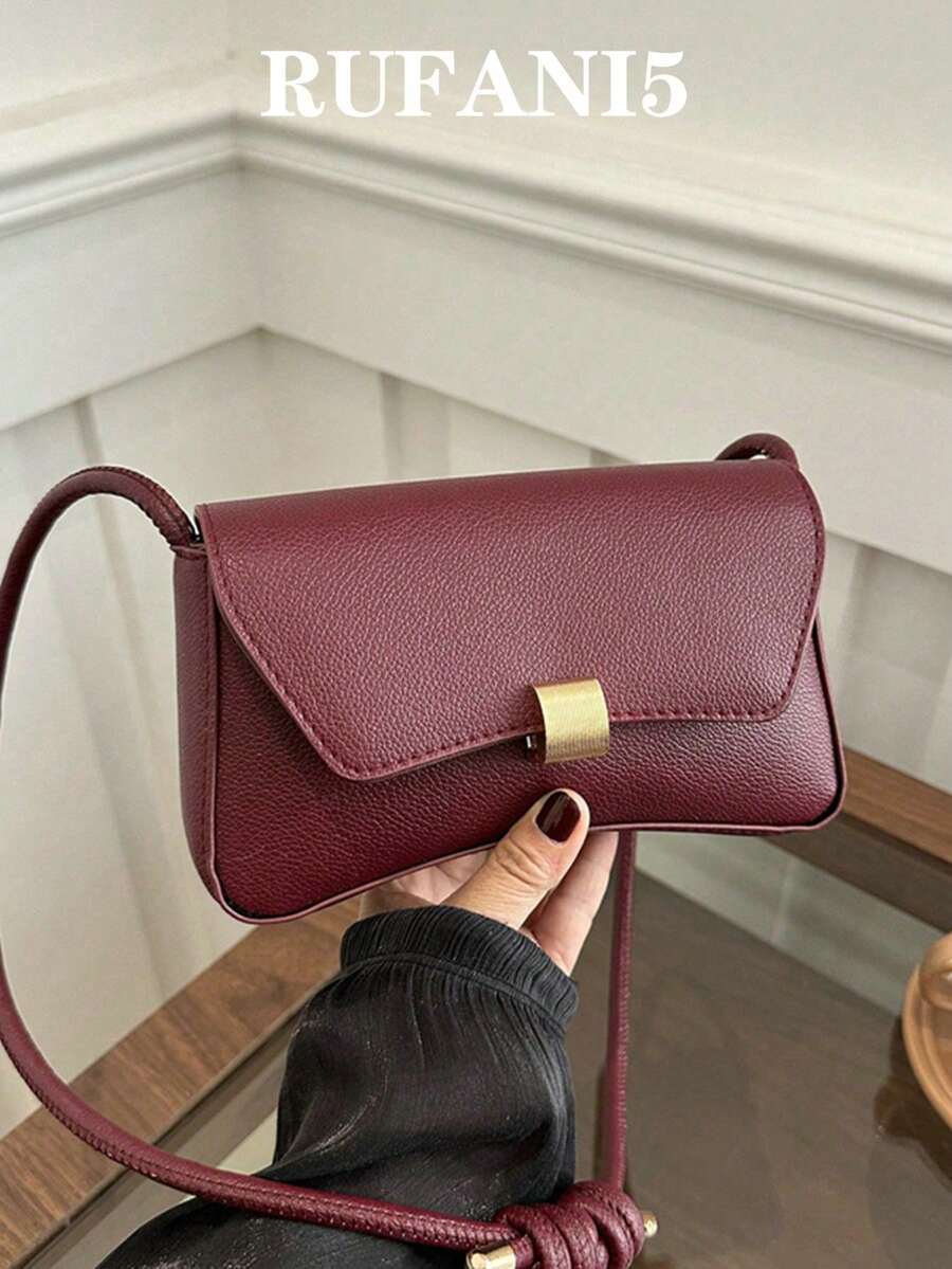 Fashionable Solid Color Retro Baguette Minimalist Underarm Women Shoulder Bag - Burgundy - View 1
