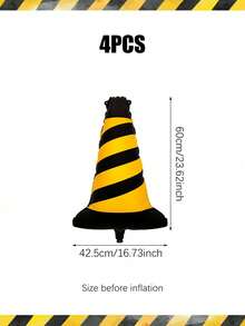 2/4pcs Matte Traffic Cone Aluminum Foil Balloons, Matte Road Barrier Balloons, Yellow & White Traffic Cones, Suitable For Racing Theme, Multi-Purpose Construction Theme, Engineering Party, Traffic Theme, Urban Landscape Props, Birthday Party Decorations - Multicolor - View 2
