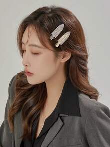 2个装女士金属水钻隐形发夹，刘海夹，冲浪板侧夹发卡，适合日常使用 - 彩色 - 查看 5