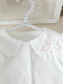 Conjunto de 2 piezas para bebé niña con blusa de manga abullonada con cuello y puños con volantes, y falda plisada con doble lazo, elegante y versátil para uso diario, fiestas y salidas, primavera/verano - Multicolor - Ver 4