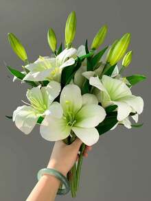 5支/3支/2支/1支（粉色/白色）37厘米/14.57英寸人造星辰百合花，盛开的百合花和老虎图案花束，适用于家居、酒店、婚礼装饰、新娘背景、花束等。 - 彩色 - 查看 6