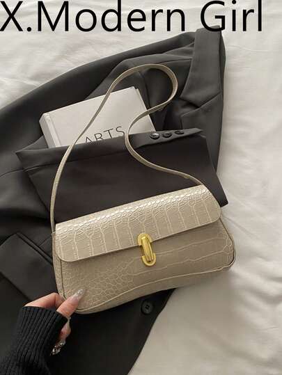 Fashionable Solid Color Metal Decor Shoulder Bag, Versatile Minimalist Chic Underarm Handbag For Shopping, Wallet, Suitable For Young Women, College Students, Young Professionals, Office Ladies. It's Great For Office, University, Work, Business, Hard Work, Outdoor Activities, Travel And Outing.