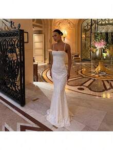 2026 New Dress Suspender Backless Strap Dress Sexy Fashion Slim Dress Spring And Summer - trắng - Xem 4