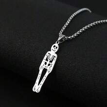 男女通用哥特朋克风骷髅头不锈钢吊坠项链 - 銀色 - 查看 2