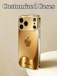 1个可定制手机壳，采用时尚商务金色条纹和苹果设计，兼容 17 Pro Max/17 Air/16 Pro Max/15/17/13/12/11/XS Max/6/7/8 Plus，高端商务定制，高清印刷电镀钢化玻璃材质，防摔设计，是送给家人和朋友的最佳礼物，可爱又美观。 - 金色 - 查看 3
