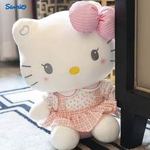 1 pieza Muñeca de peluche con vestido floral de dibujos animados, muñeca de peluche suave con lazo, regalo de cumpleaños para niñas, decoración del hogar - Blanco - Ver 4