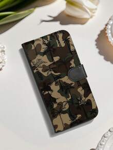 1PC Premium Durable Flip Wallet Phone Case With Army Green Camouflage Palm Tree Print, Outdoor Casual Style For Men And Women, Fashionable Protective Cover Compatible With IPhone 17/16/15/14/13/12/X/PLUS/PRO/PROMAX, Featuring Foldable Stand And Credit Card Slots, Waterproof, Shockproof, Drop-Resistant, Scratch-Proof, Full Coverage Protection. - 黑色 - 查看 5