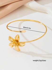 1pc Elegant Women's Metal Flower Cuff Bracelet, Suitable For Daily, Vacation, Casual Holiday Wear - Golden - View 7