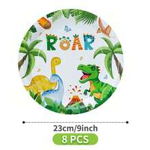 Tropical Dinosaur Disposable Plates, Napkins, Cups - One-Time Party Supplies Set, Fits 8 Guests, Disposable Paper Plates Party Tableware Suitable For Birthday, Wedding, Theme Party, Family Picnic - Multicolor - View 7