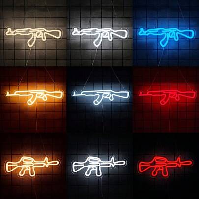 Game AK47 Gun Shaped Neon Sign For Room Decration,Gaming LED Neon Lights For E-Sports Game Area Wall Decor,USB Powered,Neon Sign For Man Cave,Bedroom,Living Room,Party,Home Bar,Game Room Decor,Gift,Easy To Install
