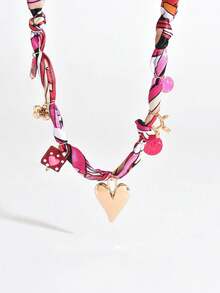 1pc Vintage Elegant Versatile Creative Metal Heart, Flower, Smiling Face, Geometric Circle & Square Pendant Scarf Necklace, Suitable For Women Everyday And Party Wear - Multicolor - View 5