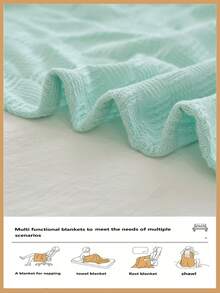 1条100%纯棉针织毯 - 超薄透气格子设计 | 四季皆宜 | 可机洗 | 夏季及夜间出汗时的理想之选 | 现代柔软质感毯子，现代家居装饰，简约易护理面料 - 孔雀藍 - 查看 9