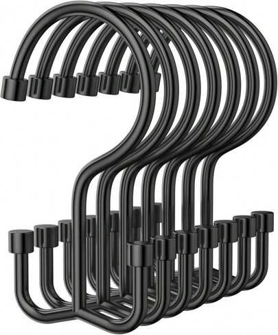 OEH Shower Curtain Hooks, 12 Pcs Shower Curtain Rings, Durable Black Shower Curtain Hooks Rust Proof, Shower Rings For Curtain, Free Sliding Anti-Drop Double Shower Hooks For Shower Curtain Rod, Black