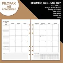Wanderings 2026/27 Calendar Planner Inserts - Ivory Color - Thick Monthly Weekly Calendar Refill For A5 6-Ring Binder Planner Compatible With Filofax 8 1/4 X 5 5/8 (21cm X 14.2cm) To Jun 2027 - DatedCalendar2026 - View 3
