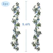 2 Pack Artificial Peony Flower Garland - 6ft Silk Peony Vine Willow Leaves And Eucalyptus Garland White Arch Flower Vine For Wedding Party Table Decoration (Blue) - 藍色 - 查看 3