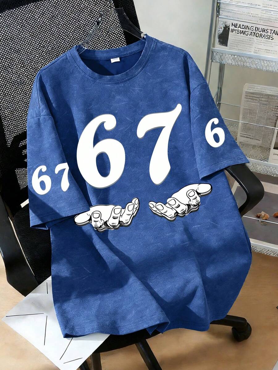 男童67号手印休闲圆领短袖T恤,新款春夏童装 - 藍色 - 查看 1