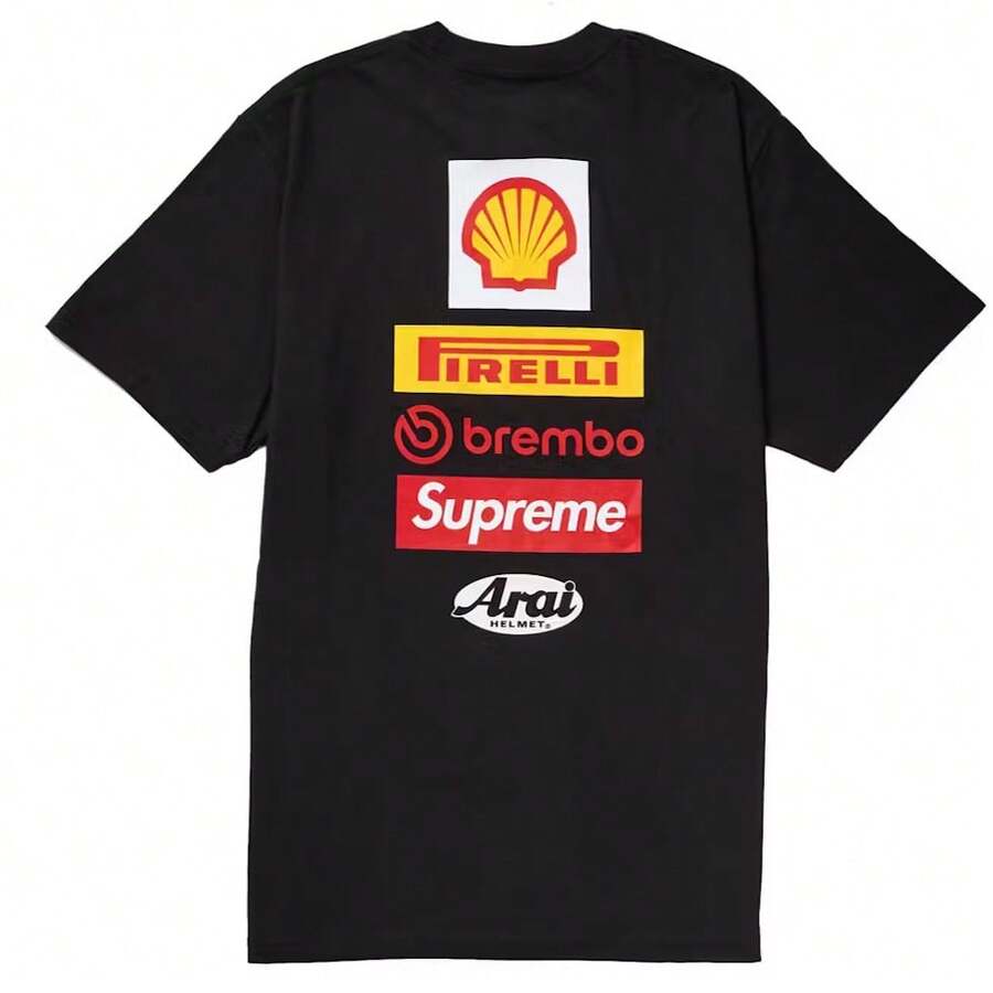 Supreme Ducati Logo Tee | Unisex Motorsports Graphic T-Shirt | Multi-Logo Racing Team Sponsor Print Short Sleeve Cotton Tee | Professional Rider Aesthetic Urban Streetwear Casual Top In Red, Black And White - 黑色 - 查看 1