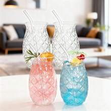 4pcs Pineapple Glass Set, Stylish Glass Containers, Comes With 4 Straws, Suitable For Parties, Holidays, Bars, And As A Gift For Your Girlfriend. - 4 Transparent Pieces - View 1