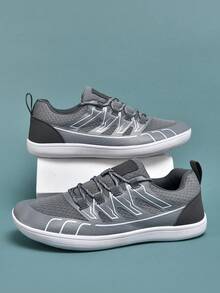 1 Pair Men's Thin Sole Casual Barefoot Sneakers, Soft Bottom Breathable Lightweight Minimalist Shoes - Grey - View 9