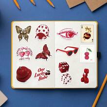 50pcs Red Lucky Stickers, Cherry Aesthetic Stickers, Y2K Stickers, Y2K Downtown Stickers, Y2K Gifts, Retro Stickers, 90s Stickers, Waterproof Vinyl Stickers For Envelopes, Water Bottles, Computers, Laptops, Phones, Luggage, Notebooks, Fridges - F - View 6