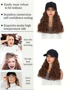Gorra de béisbol de fibra sintética con extensiones de cabello, onda rizada, con correas ajustables, fibra de alta temperatura transpirable, accesorio de peinado versátil y elegante, complemento de estilo para el atuendo - Multicolor - Ver 8